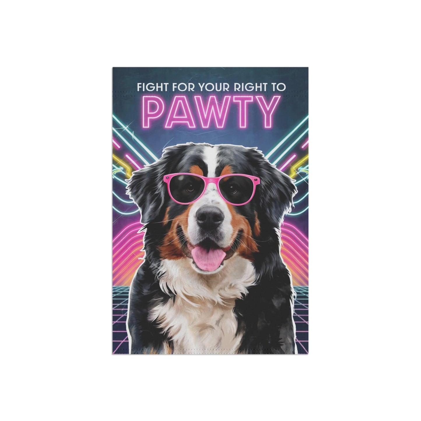 Printify Garden Flag Bernese Mountain Dog, 80s Party Retro-Futuristic Garden Flag, Front Yard Spring