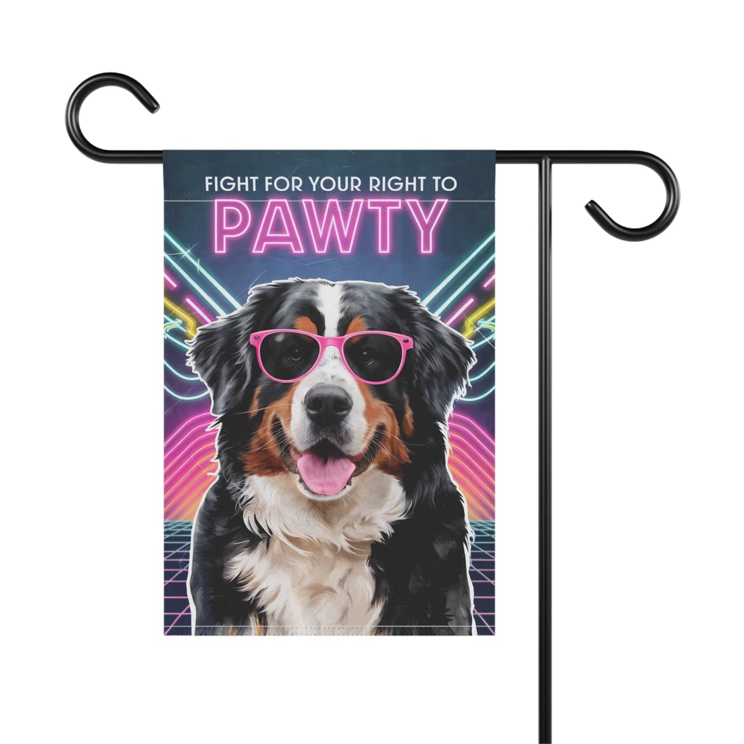 Printify Garden Flag Bernese Mountain Dog, 80s Party Retro-Futuristic Garden Flag, Front Yard Spring