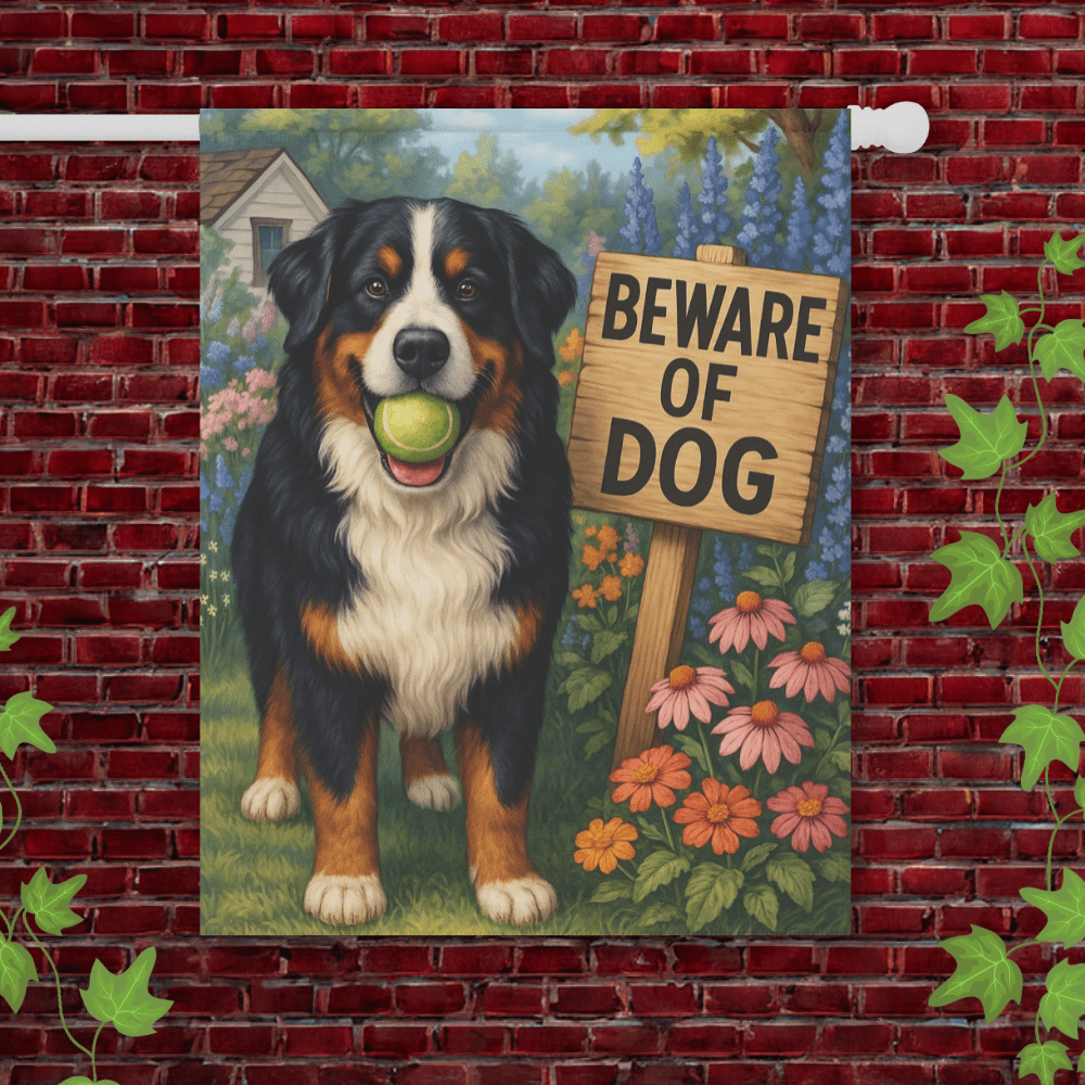 Printify Garden Flag 24.5'' × 32'' Bernese Mountain Dog Beware Garden Flag