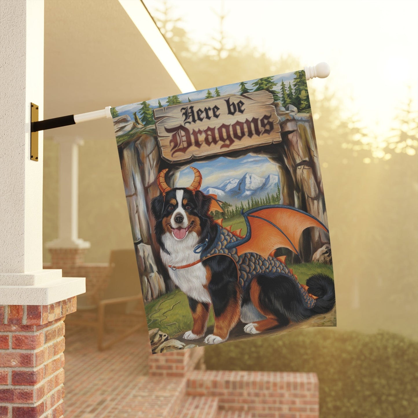 Printify Garden Flag Bernese Mountain Dog Dragon Garden Flag