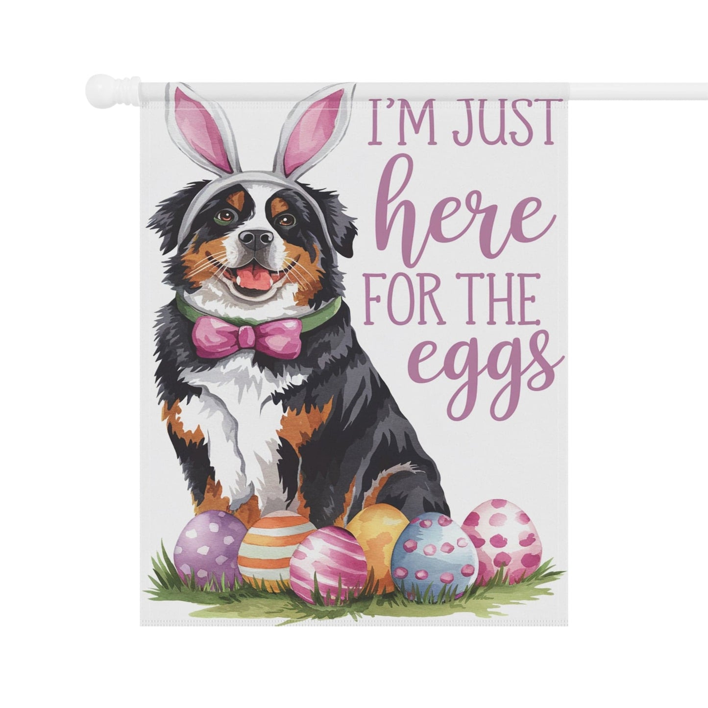 Printify Garden Flag Bernese Mountain Dog Easter Bunny Garden Flag
