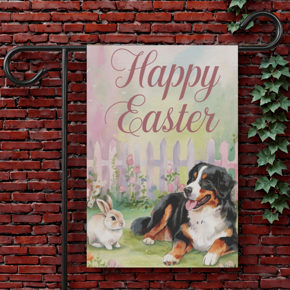 Printify Garden Flag 12'' × 18'' Bernese Mountain Dog Easter Garden Flag