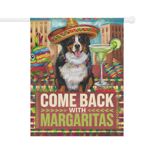 Bernese Mountain Dog Garden Flag, Cinco de Mayo Fiesta, Margarita Drinking Decor, Front Yard Decor, Gardener Gift, Funny garden flag 24.5'' × 32''