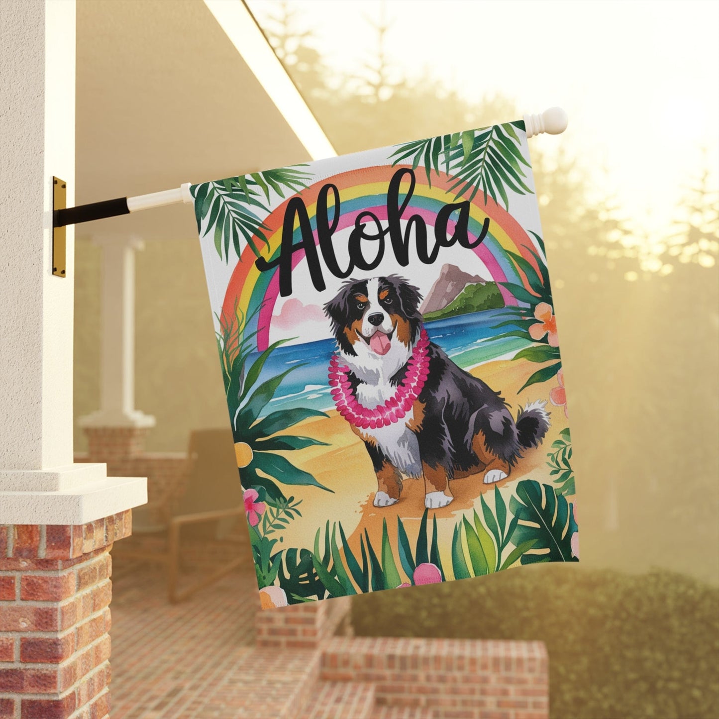 Bernese Mountain Dog Hawaii Garden Flag