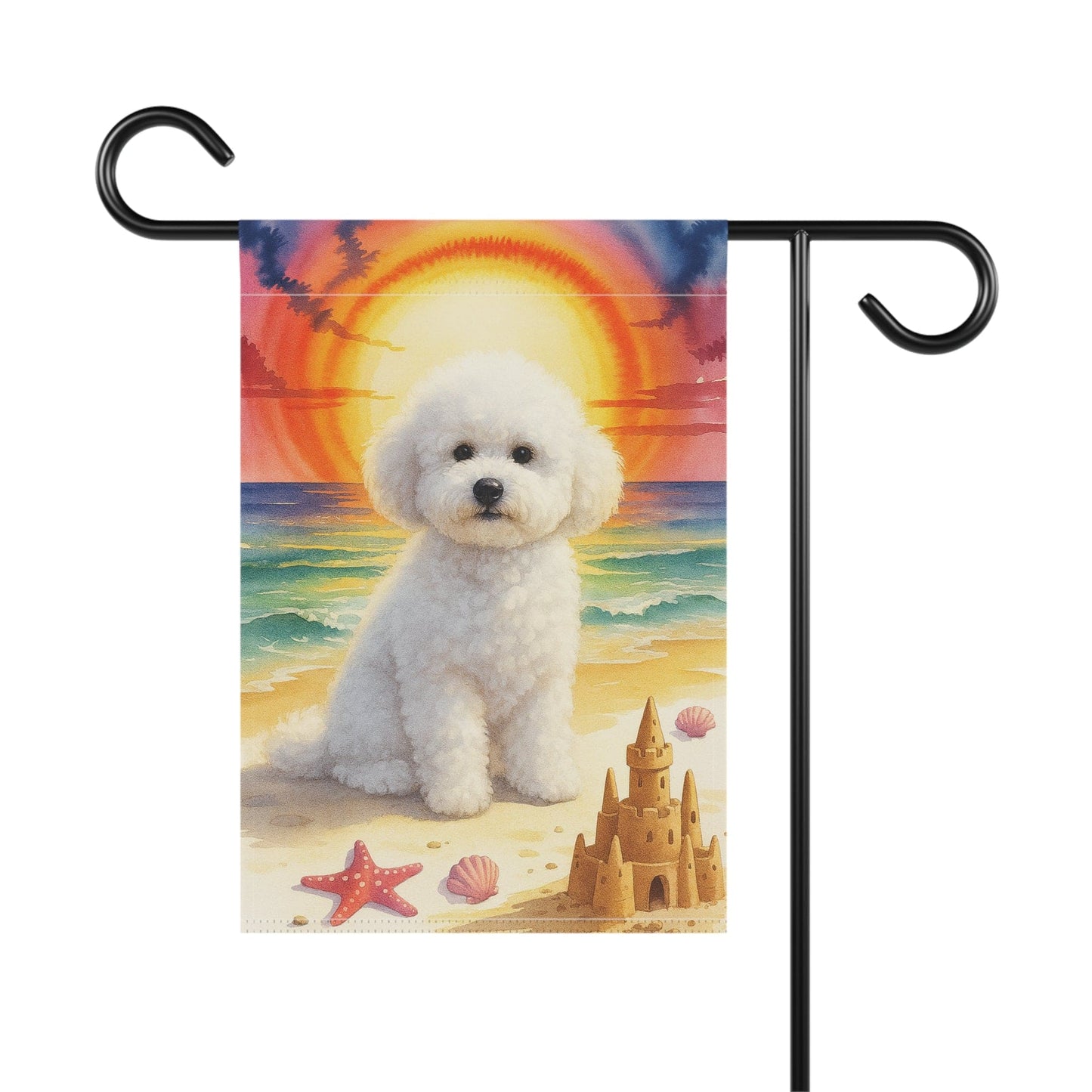 Printify Home Decor Bichon Frise Beach Garden Flag