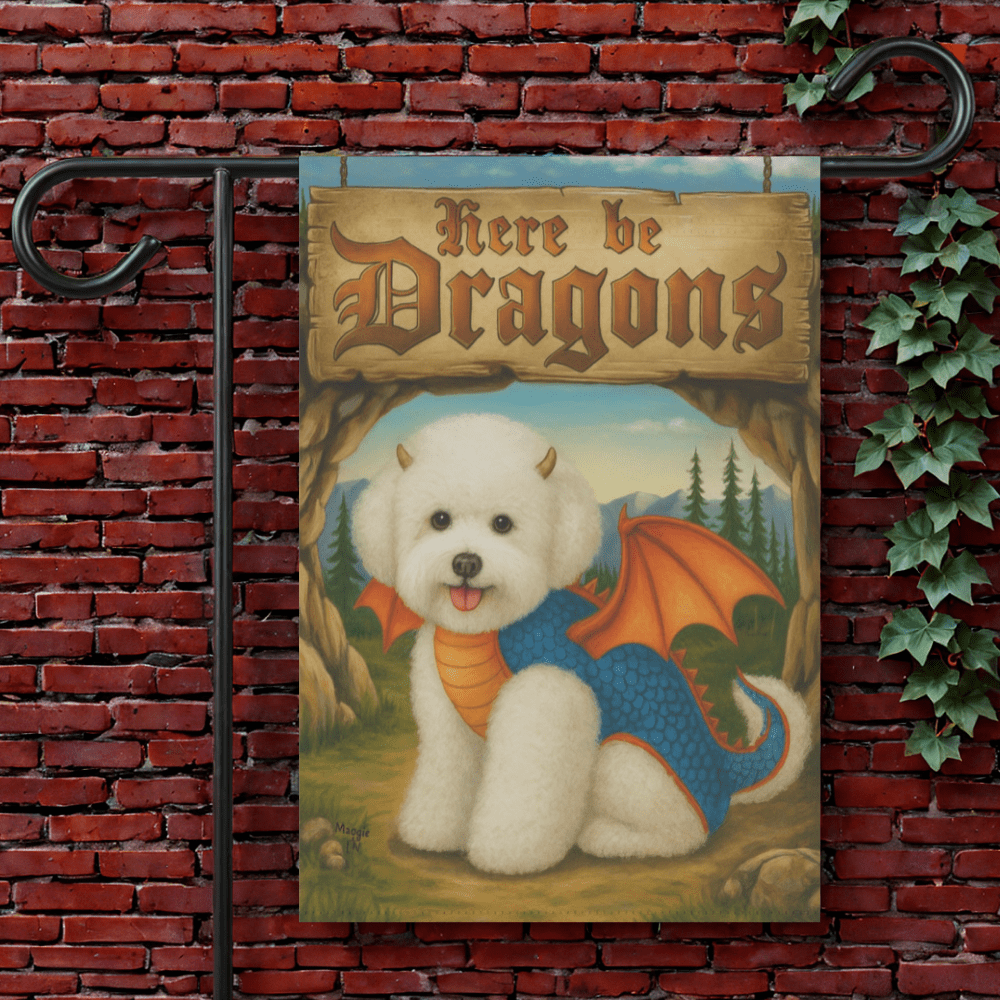 Printify Garden Flag 12'' × 18'' Bichon Frise Dragon Garden Flag