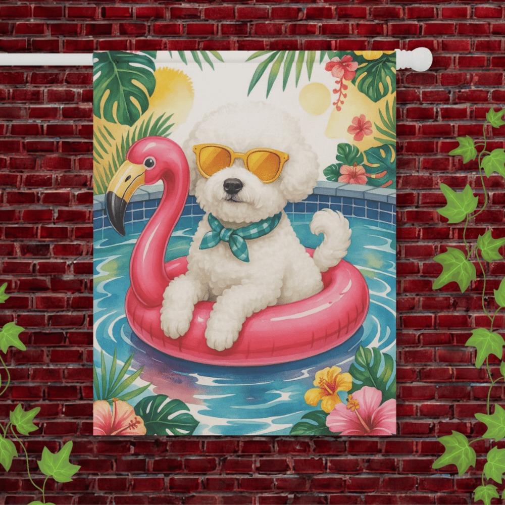 Printify Garden Flag 24.5'' × 32'' Bichon Frise Floatie Garden Flag