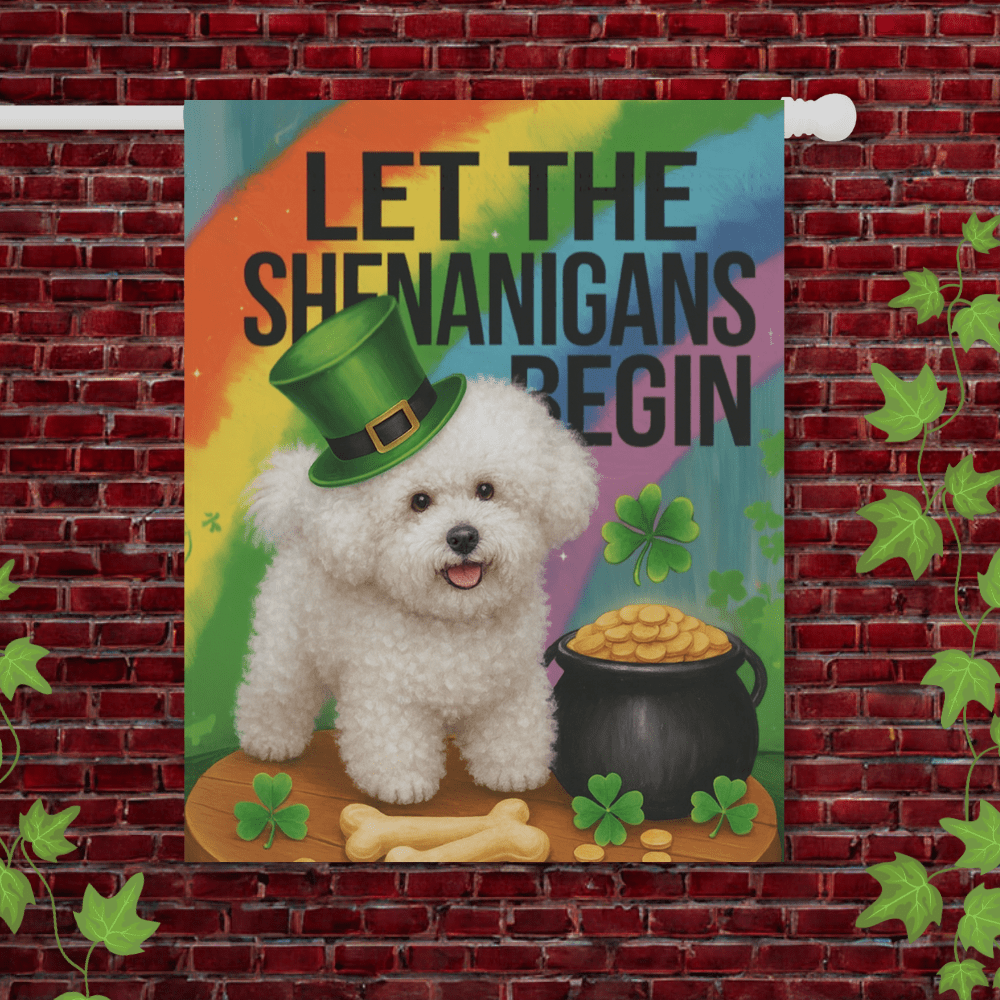 Printify Garden Flag 24.5'' × 32'' Bichon Frise Saint Patricks Garden Flag