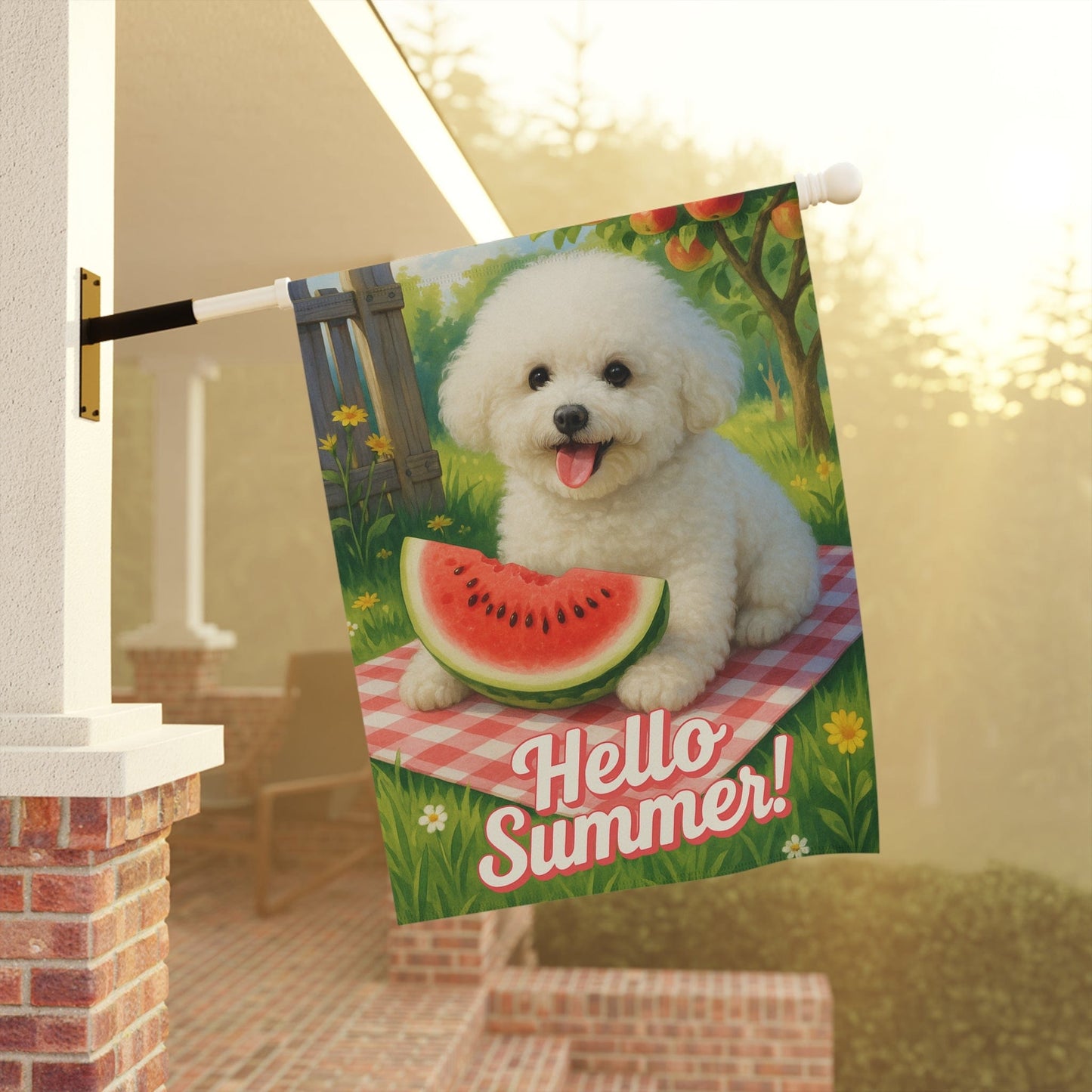 Printify Garden Flag Bichon Frise Watermelon Garden Flag
