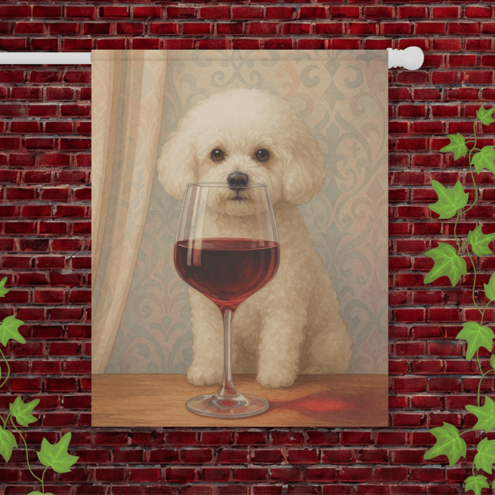 Printify Garden Flag 24.5'' × 32'' Bichon Frise Wine Garden Flag