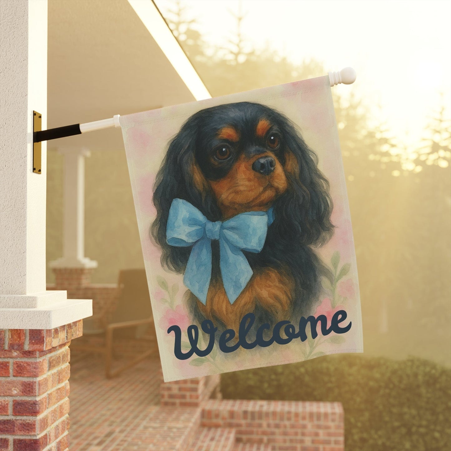 Black and Tan Cavalier Blue Coquette Garden Flag
