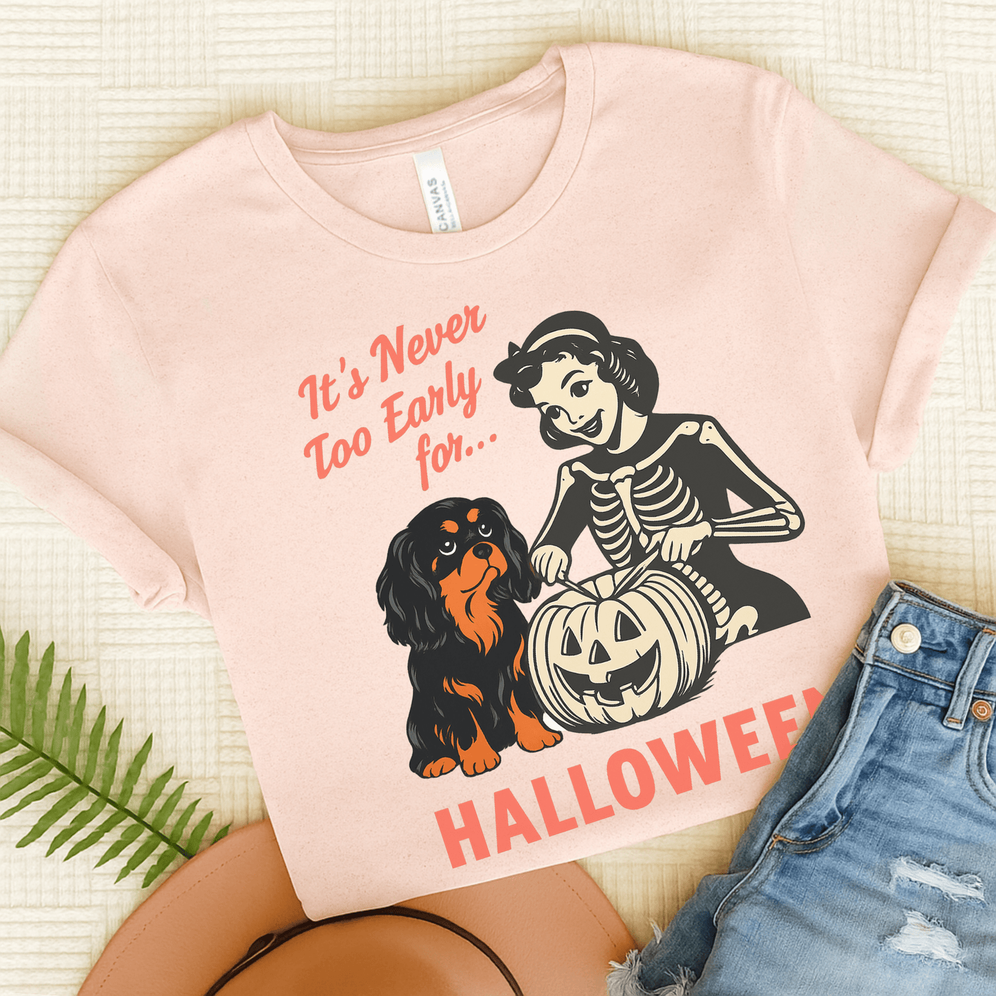 Printify T-Shirt Soft Pink / S Black and Tan Cavalier King Charles Early Halloween TShirt