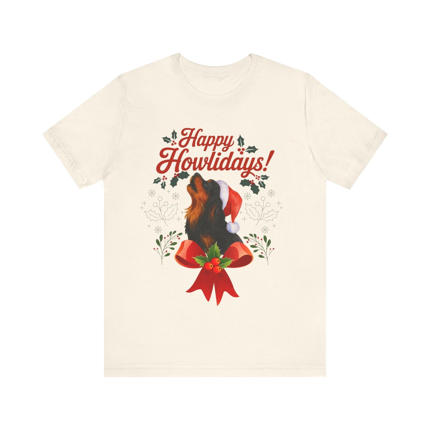 Printify T-Shirt Black and Tan Cavalier King Charles Howlidays TShirt