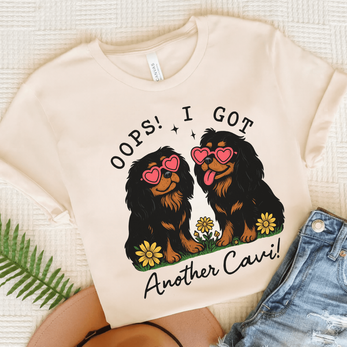 Printify T-Shirt Natural / S Black and Tan Cavalier King Charles Oops TShirt