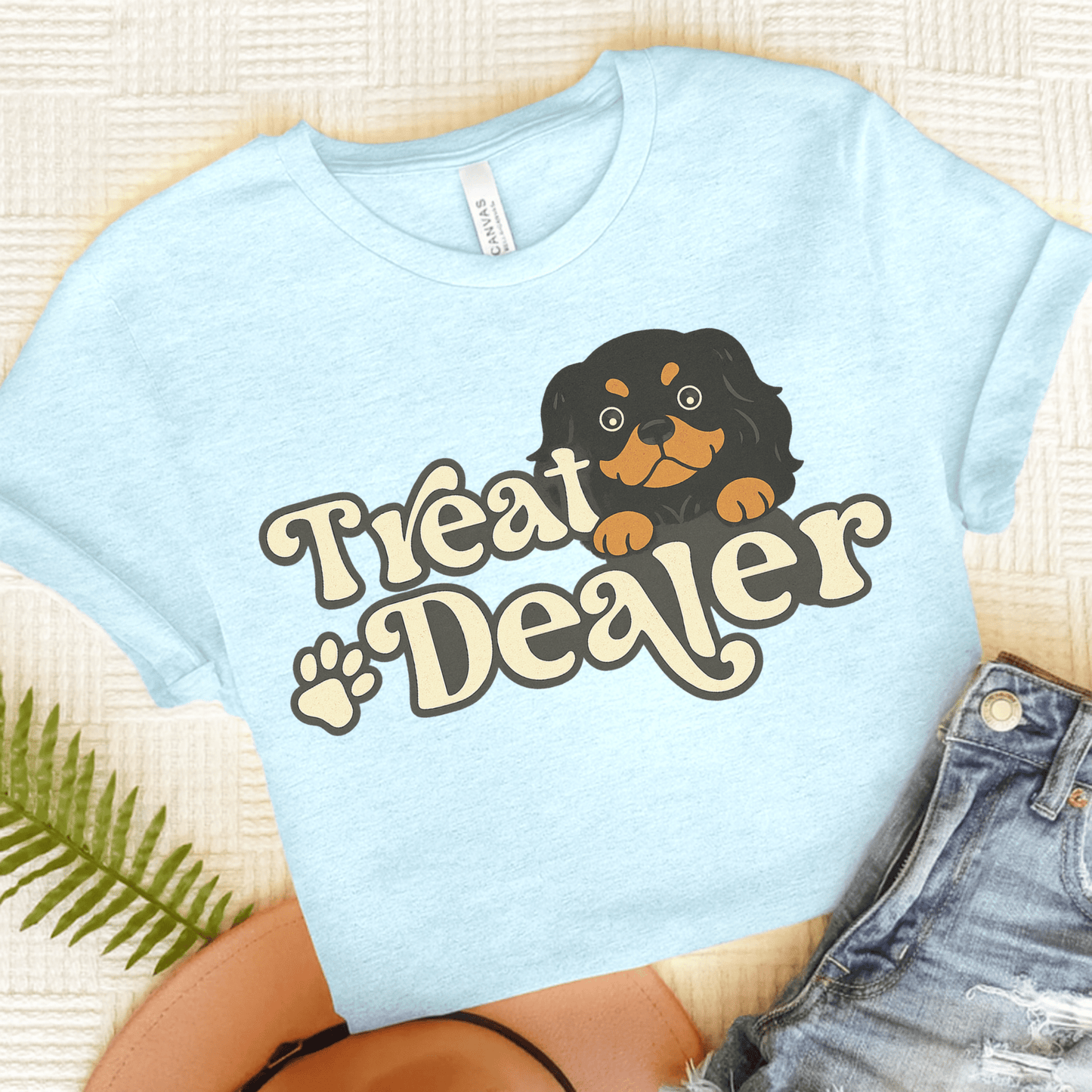 Printify T-Shirt Heather Ice Blue / S Black and Tan Cavalier King Charles Treat Dealer TShirt