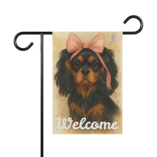 Black and Tan Cavalier Pink Coquette Garden Flag