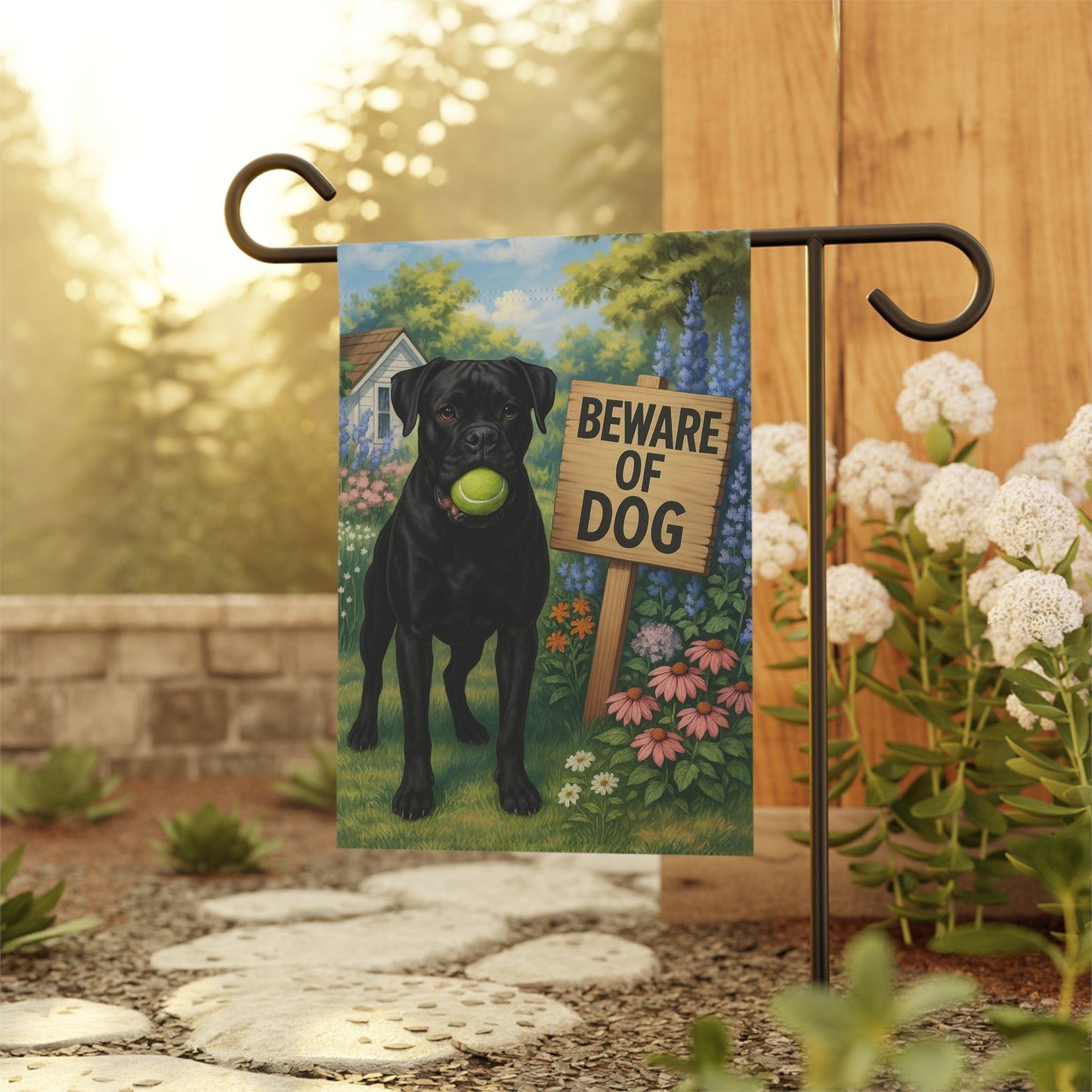 Printify Garden Flag Black Boxer Funny Beware Garden Flag