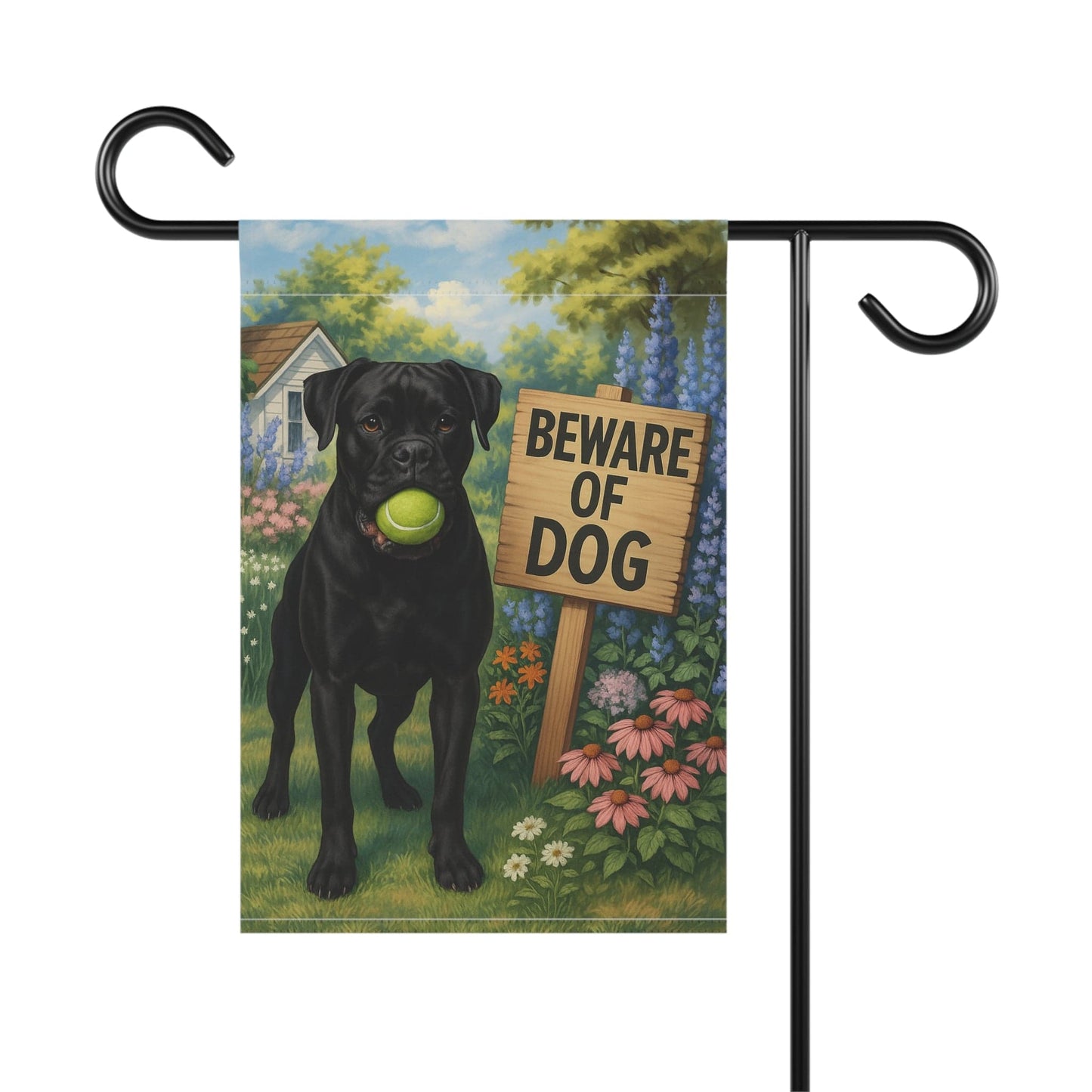 Printify Garden Flag Black Boxer Funny Beware Garden Flag
