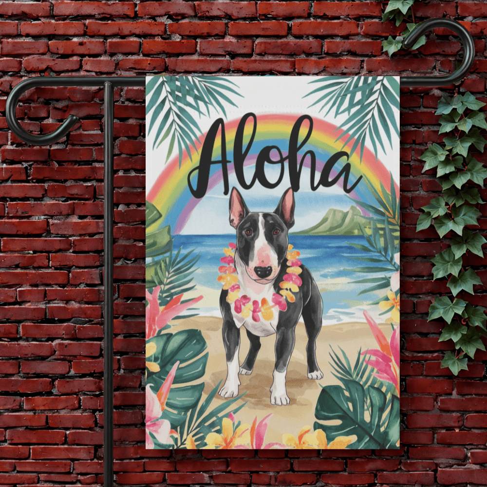 Printify Garden Flag 12'' × 18'' Black Bull Terrier Aloha Garden Flag