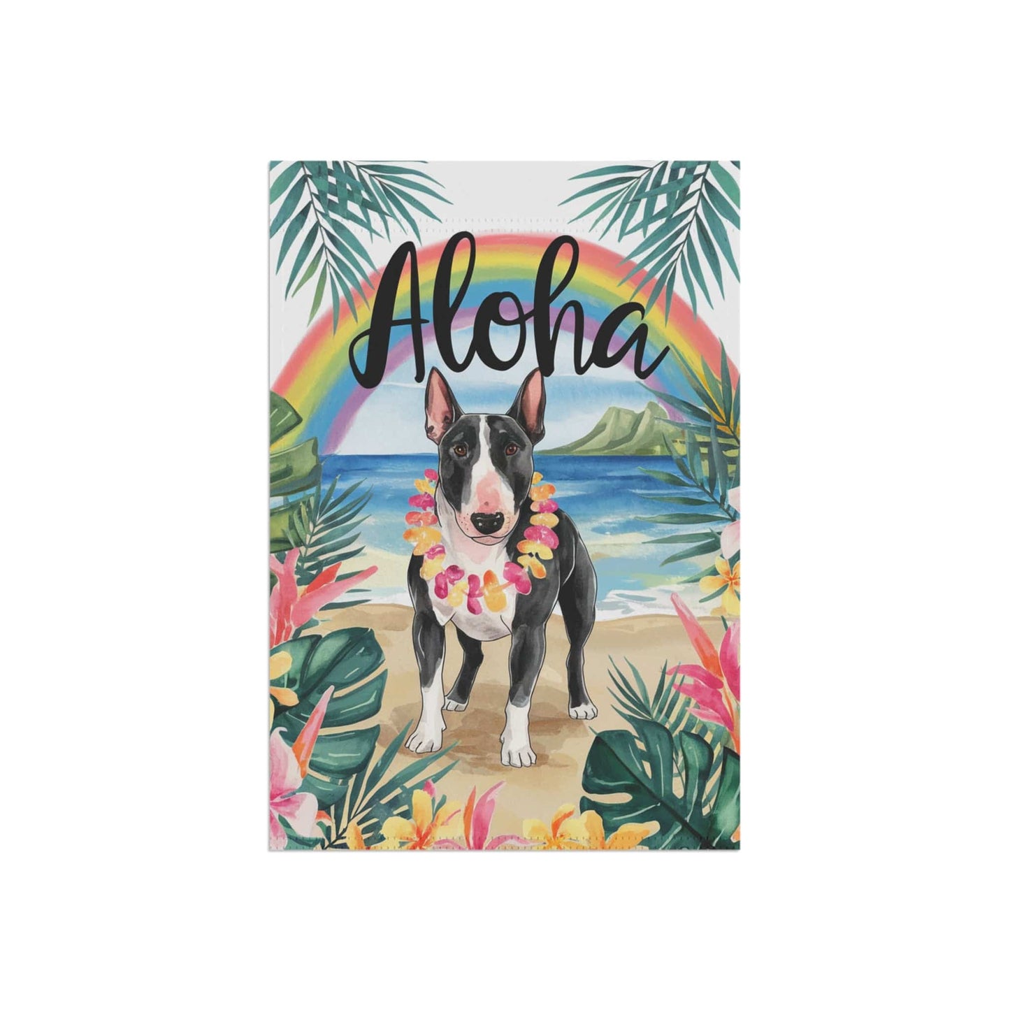 Printify Garden Flag Black Bull Terrier Aloha Garden Flag
