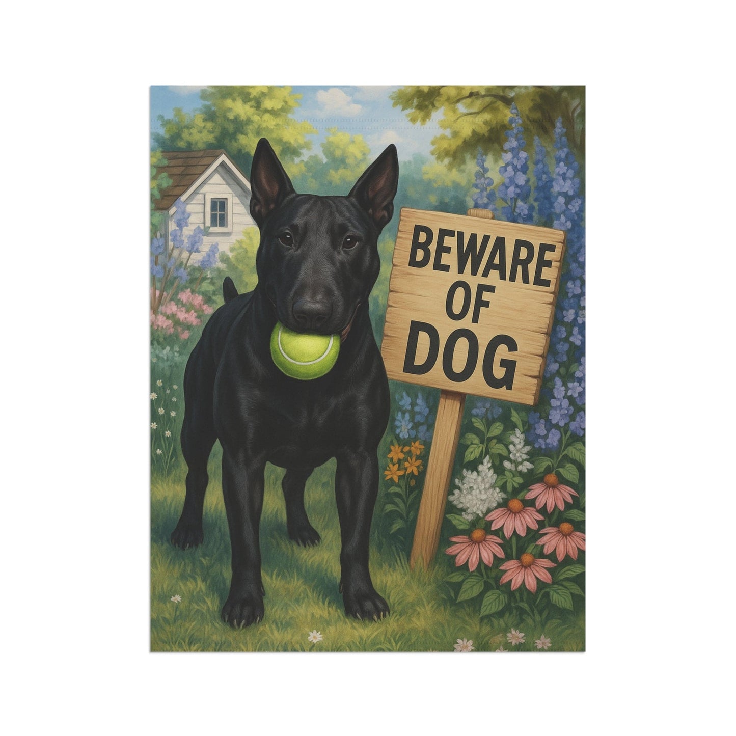 Printify Garden Flag Black Bull Terrier Beware Garden Flag