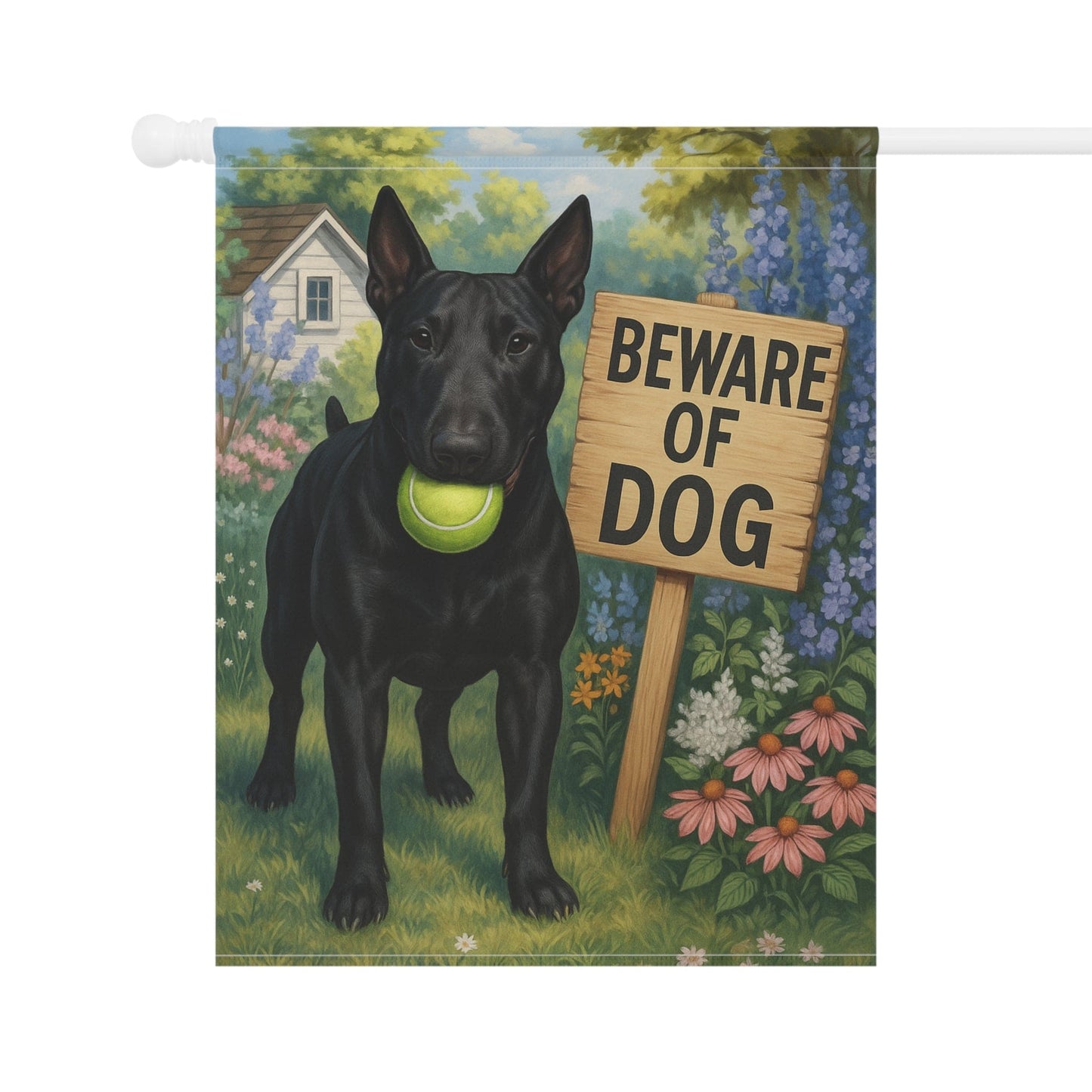 Printify Garden Flag Black Bull Terrier Beware Garden Flag