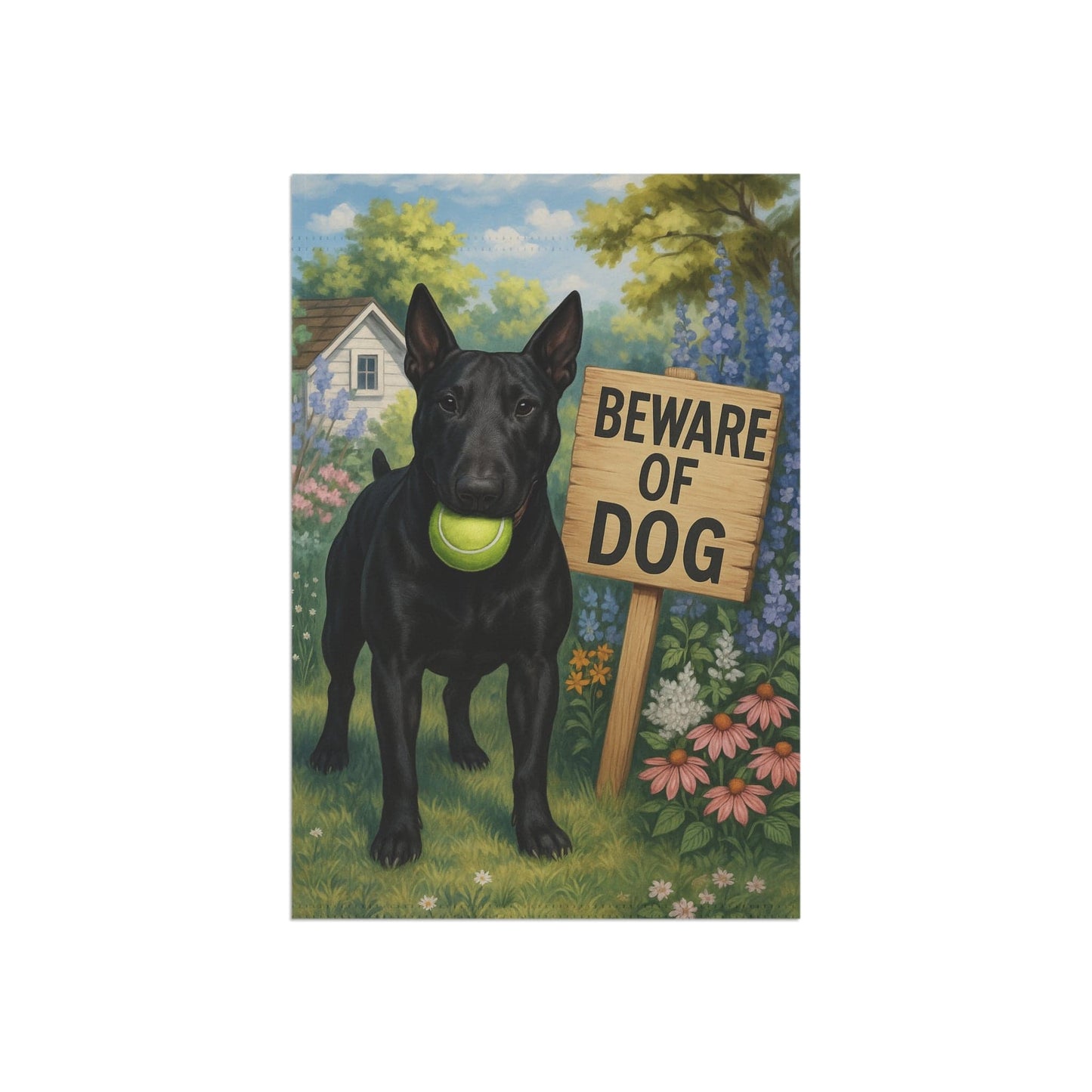 Printify Garden Flag Black Bull Terrier Beware Garden Flag