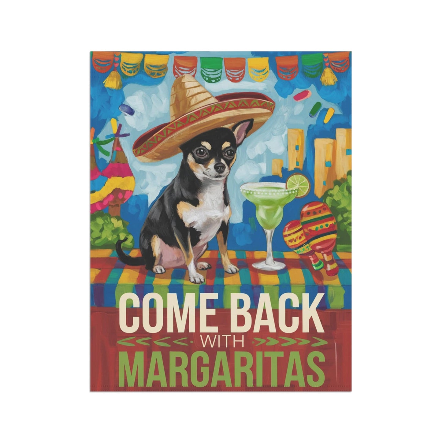Printify Home Decor Black Chihuahua Dog Garden Flag, Cinco de Mayo Fiesta Margarita Drinking Decor, Front Yard Art