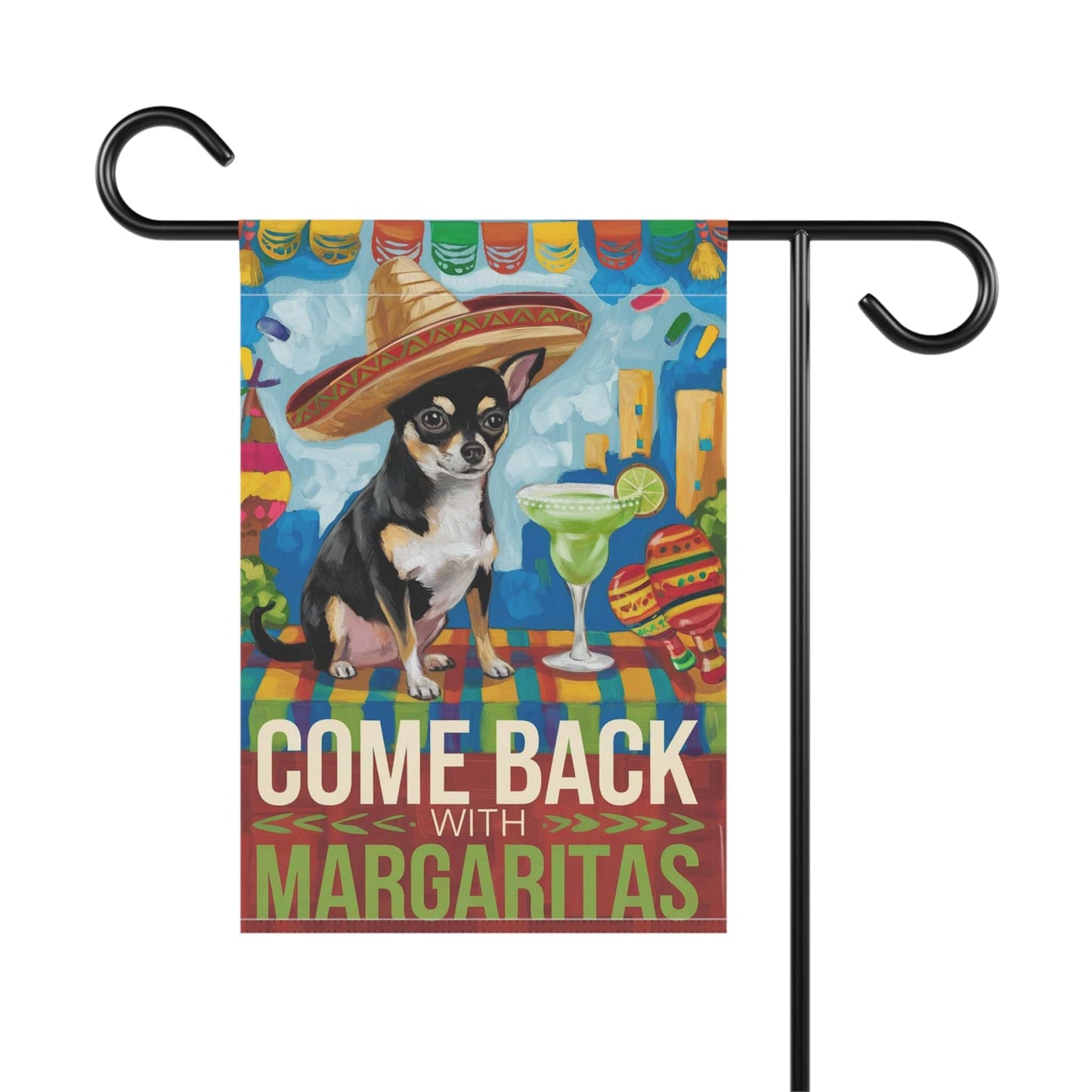 Printify Home Decor Black Chihuahua Dog Garden Flag, Cinco de Mayo Fiesta Margarita Drinking Decor, Front Yard Art