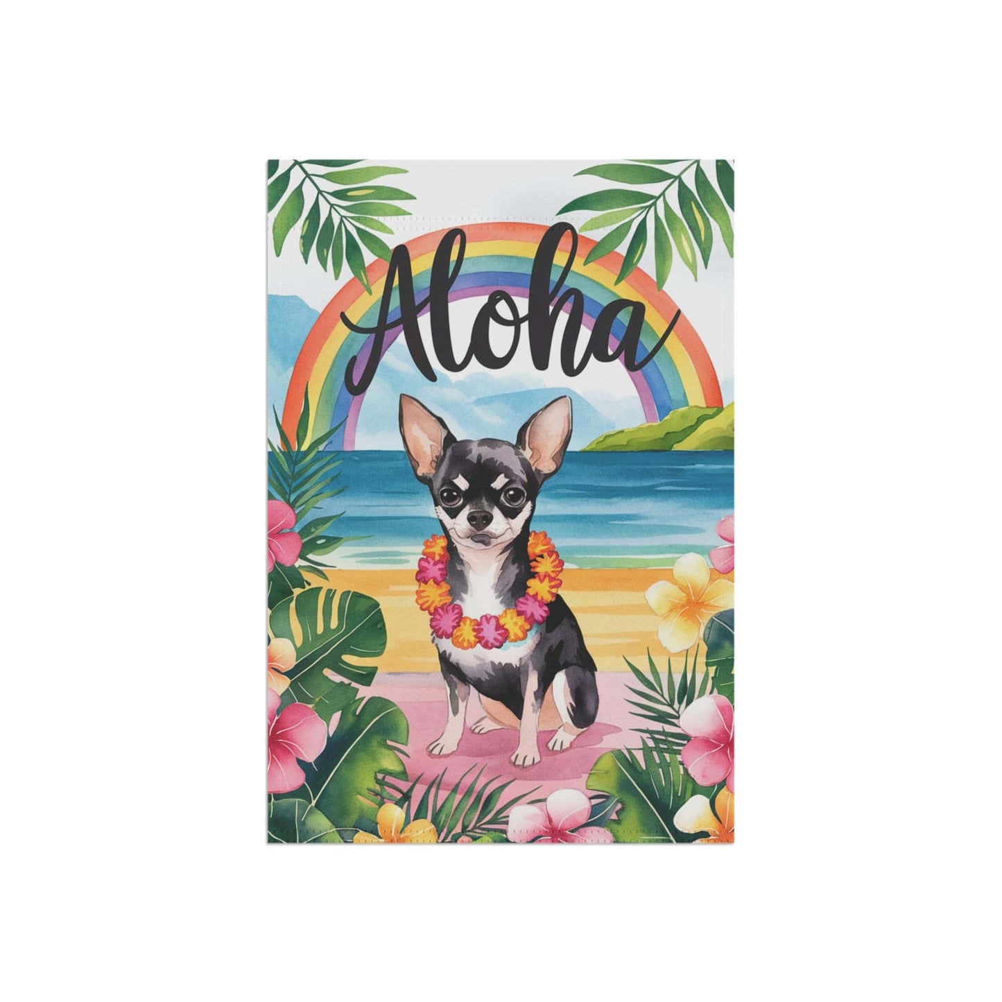 Printify Garden Flag Black Chihuahua Hawaii Garden Flag