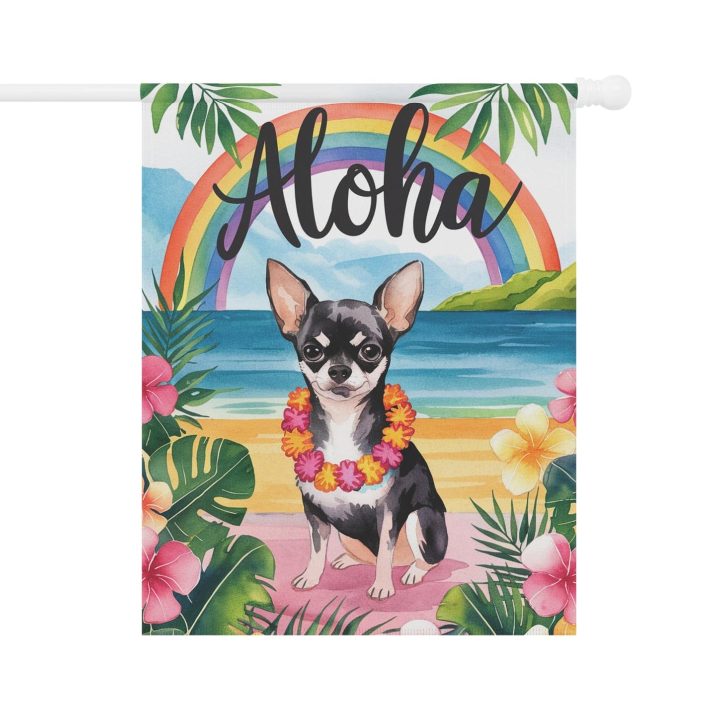 Printify Garden Flag Black Chihuahua Hawaii Garden Flag