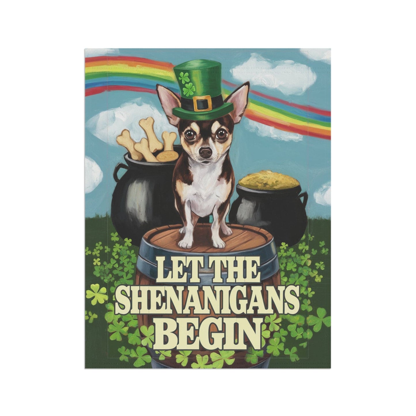 Printify Home Decor Black Chihuahua St Pattie's Day Garden Flag, Saint Patricks Funny Dog Yard Outside Decor