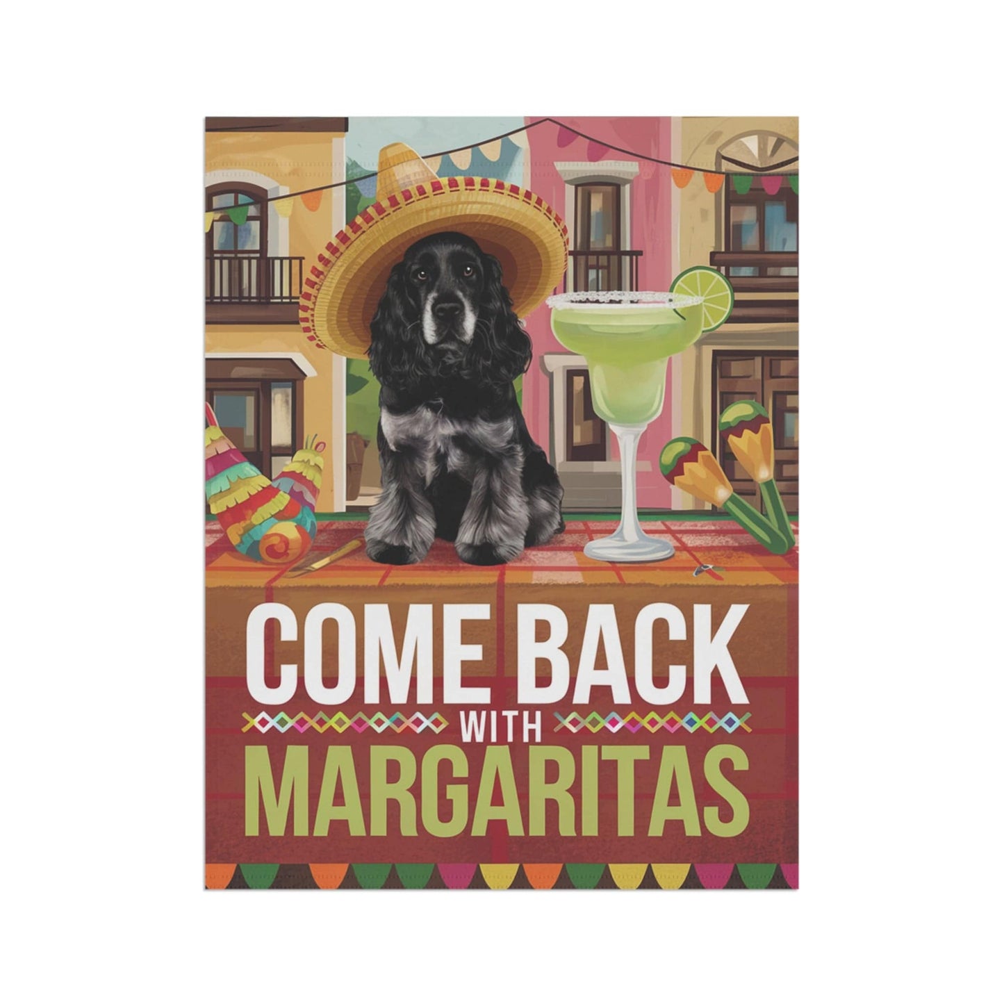 Printify Home Decor Black Cocker Spaniel Dog Garden Flag, Cinco de Mayo Fiesta, Margarita Drinking Decor, Front Yard Spring