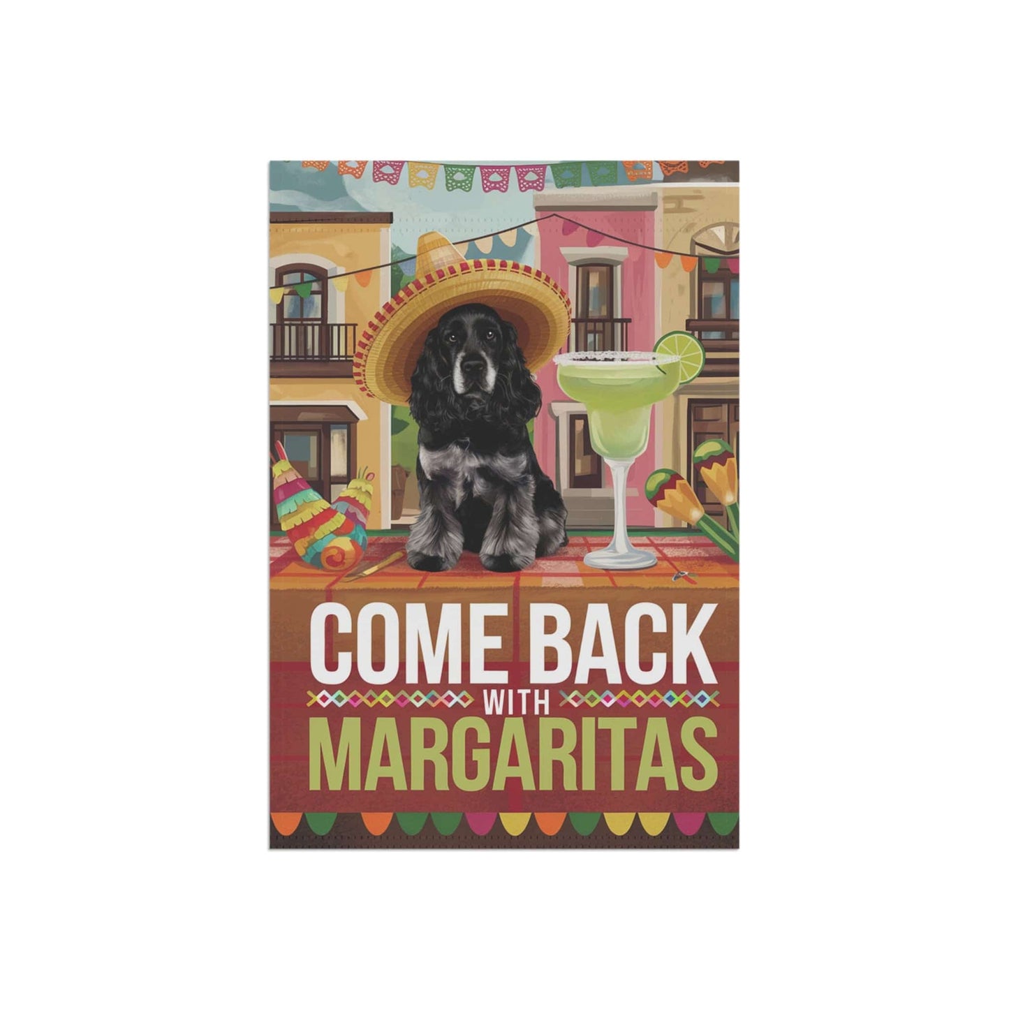 Printify Home Decor Black Cocker Spaniel Dog Garden Flag, Cinco de Mayo Fiesta, Margarita Drinking Decor, Front Yard Spring