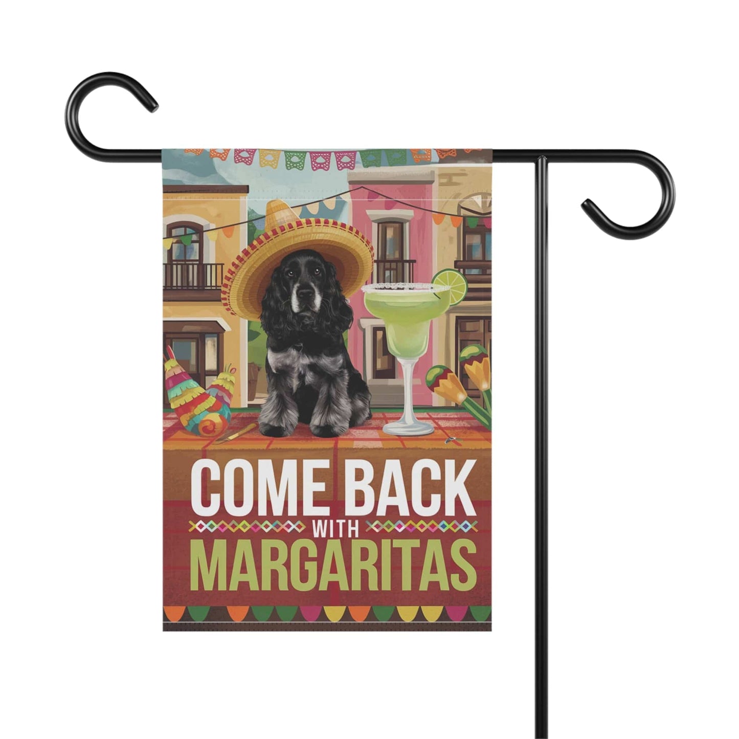 Printify Home Decor Black Cocker Spaniel Dog Garden Flag, Cinco de Mayo Fiesta, Margarita Drinking Decor, Front Yard Spring