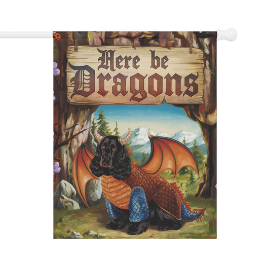 Black Cocker Spaniel Dragon Garden Flag, Fantasy Yard Decor, Spring Housewarming 24.5'' × 32''
