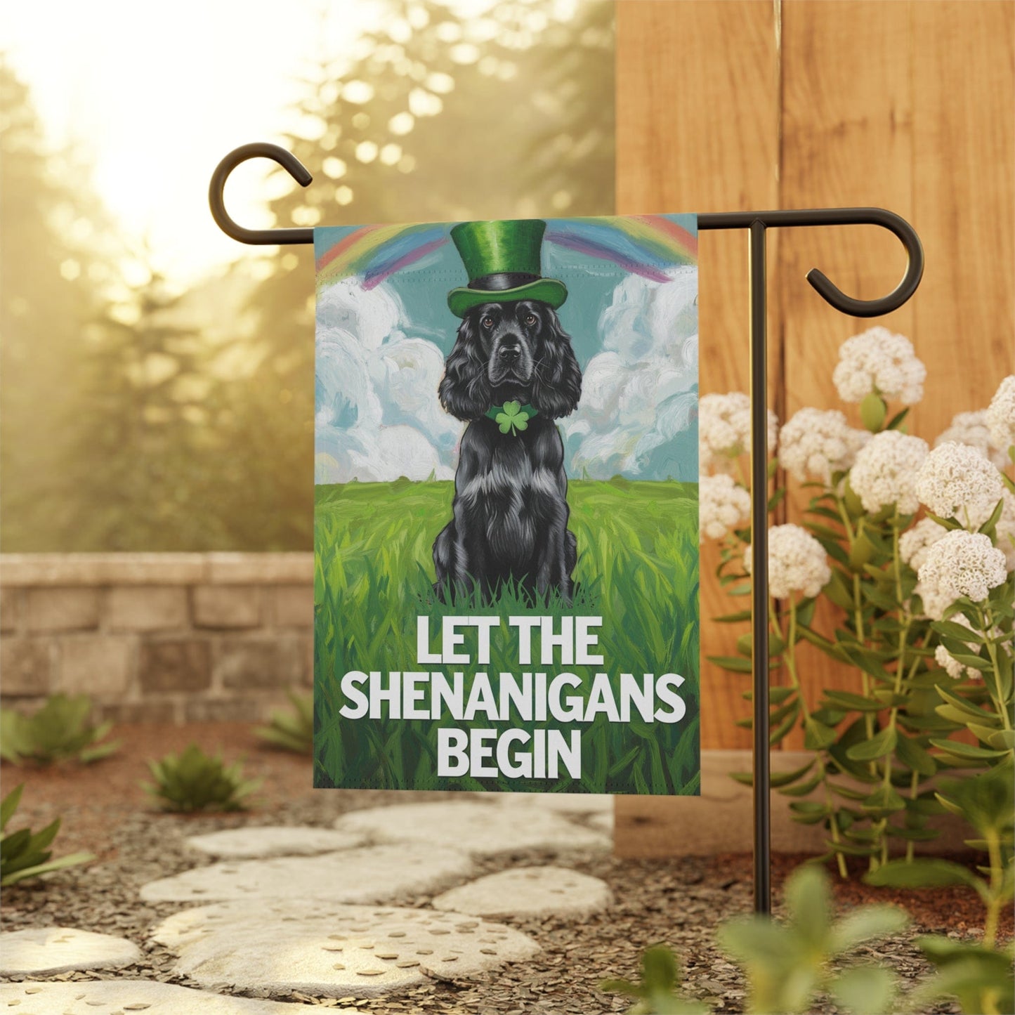Black Cocker Spaniel Garden Flag, Saint Patricks Day Funny Dog Lovers Yard Outside Decor
