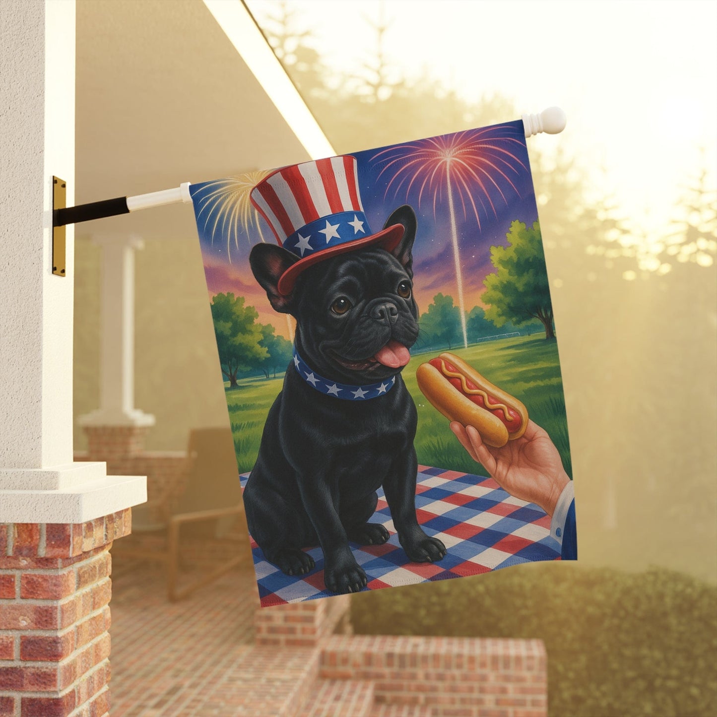 Black French Bulldog 4th of July Garden Flag