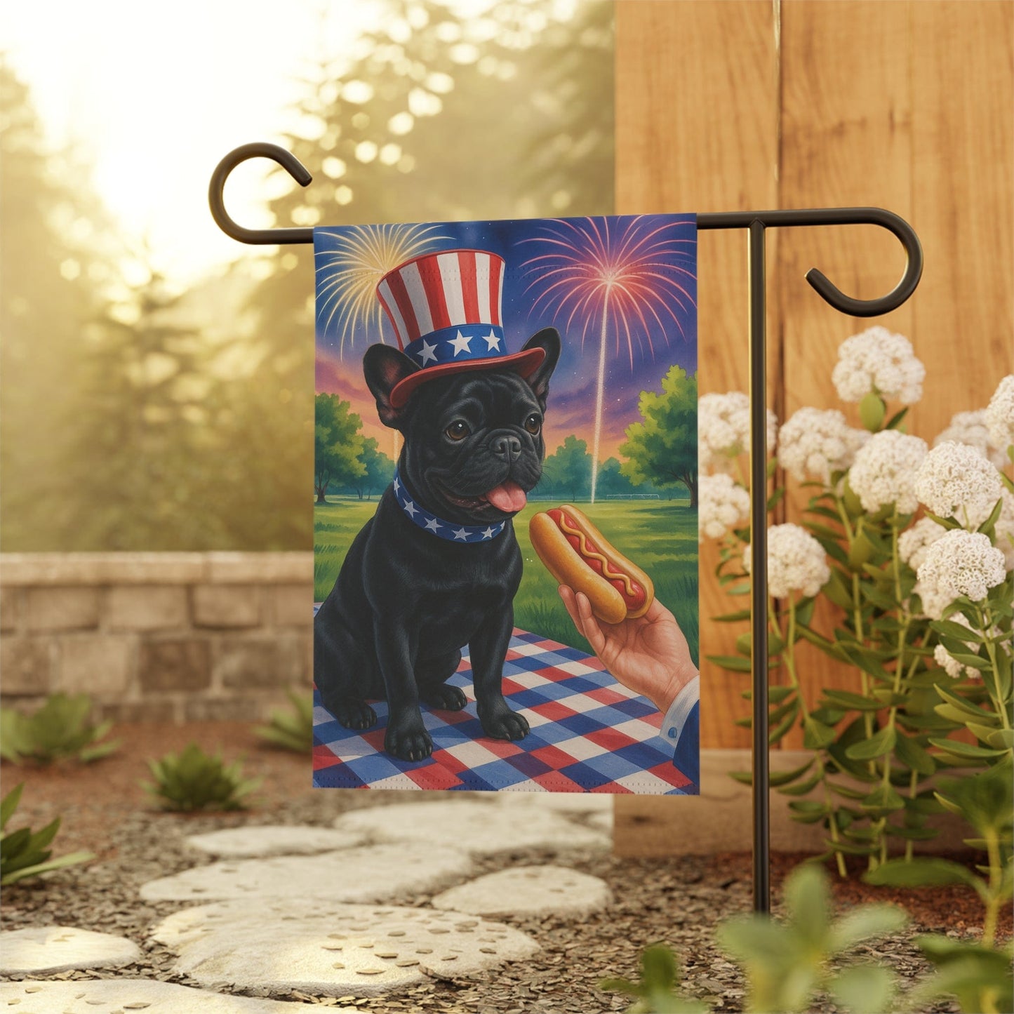 Printify Garden Flag Black French Bulldog 4th of July Garden Flag