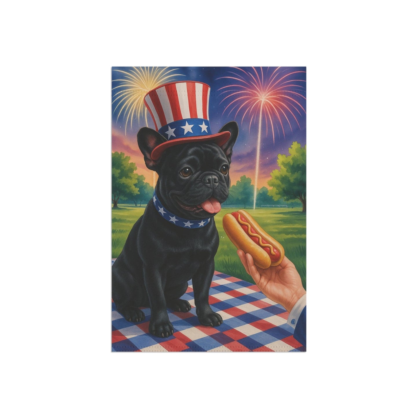 Printify Garden Flag Black French Bulldog 4th of July Garden Flag