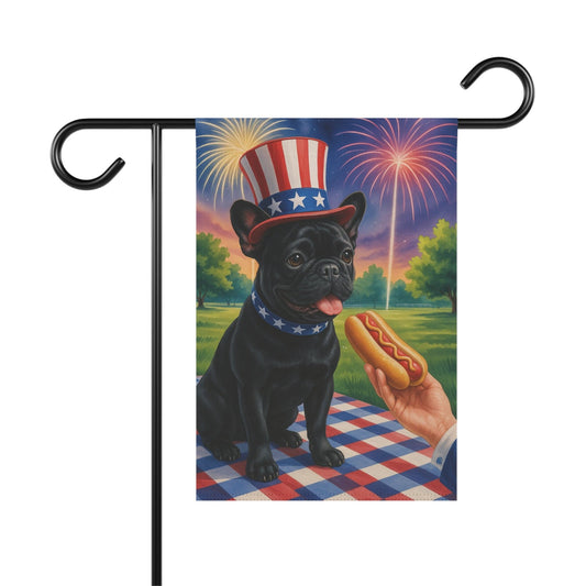 Black French Bulldog 4th of July Garden Flag