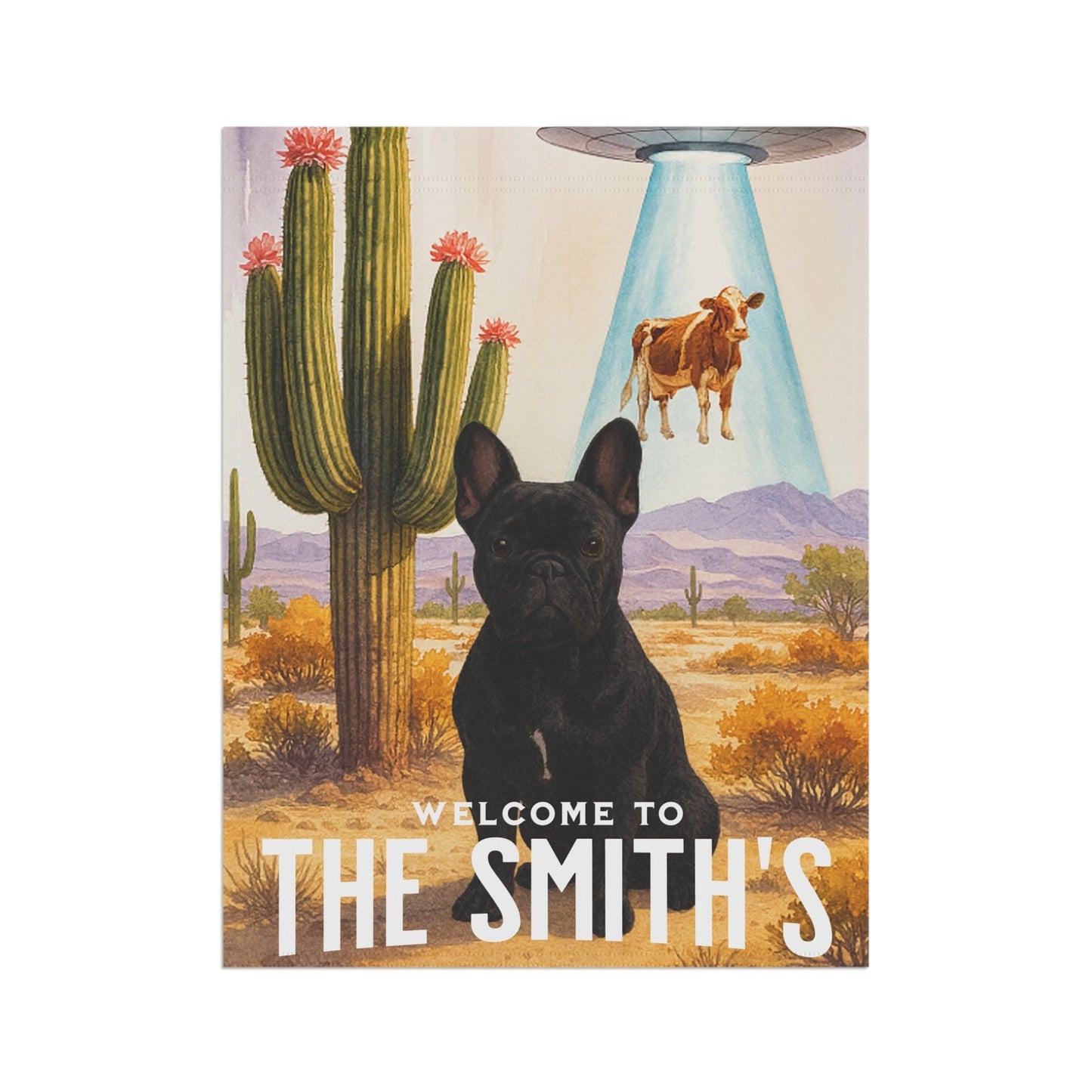 Printify Garden Flag Black French Bulldog Aliens Garden Flag