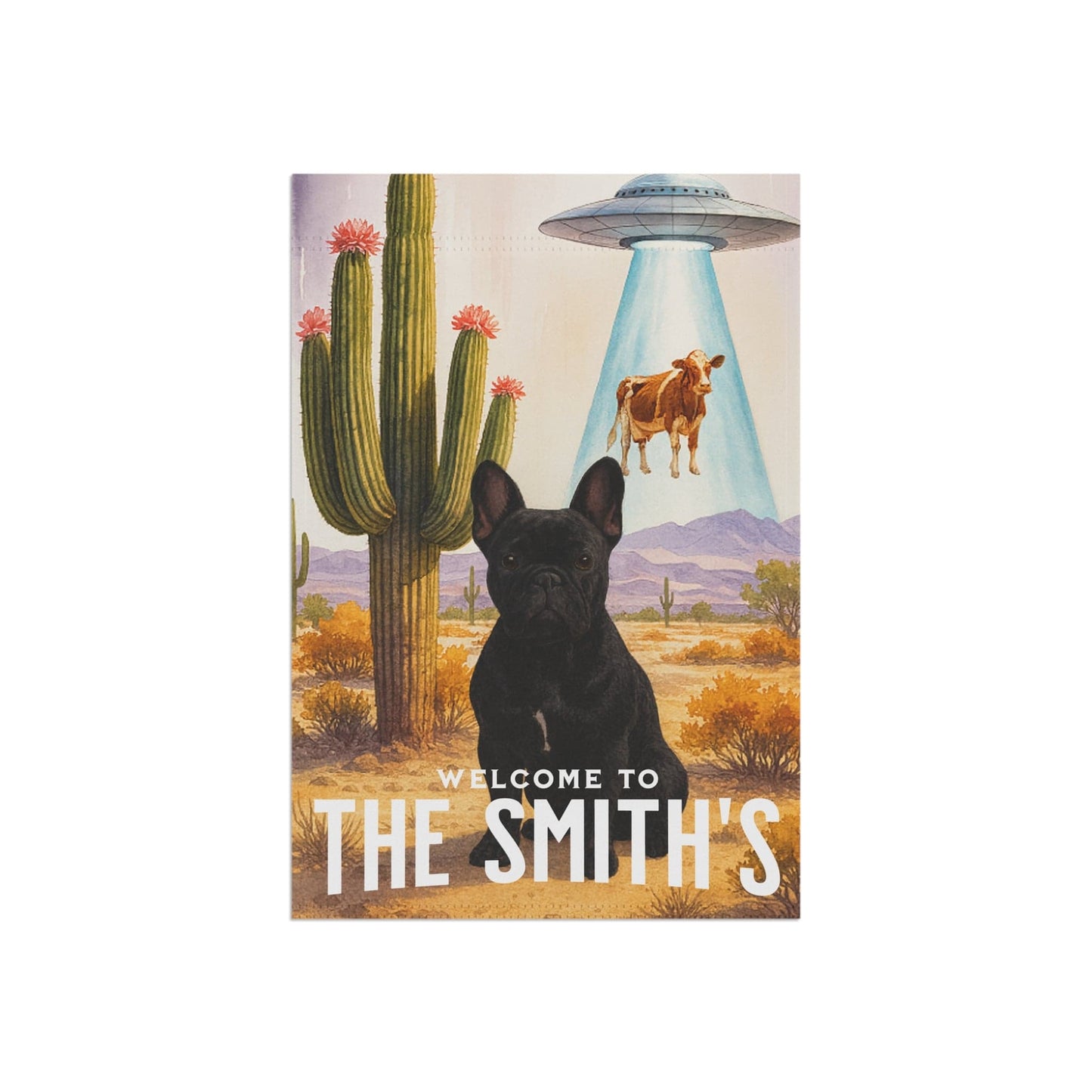 Printify Garden Flag Black French Bulldog Aliens Garden Flag