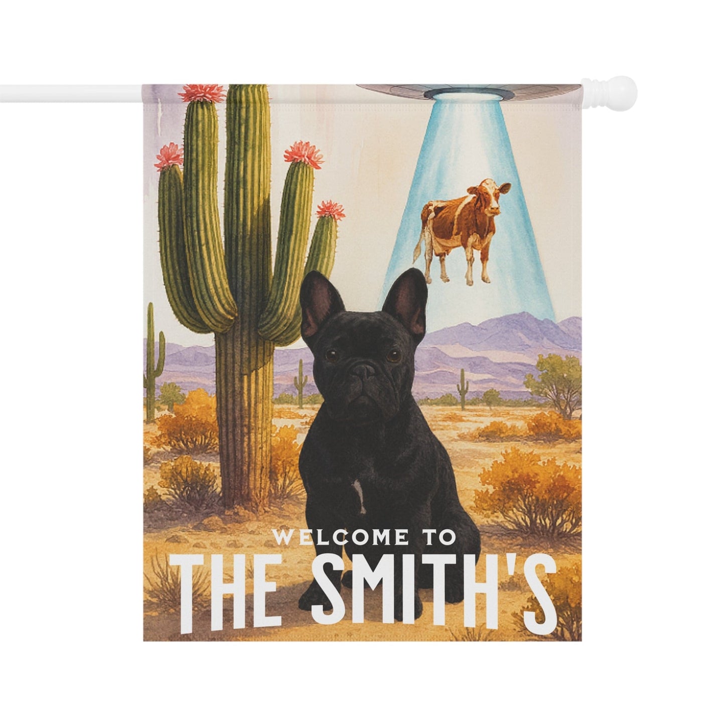 Printify Garden Flag Black French Bulldog Aliens Garden Flag