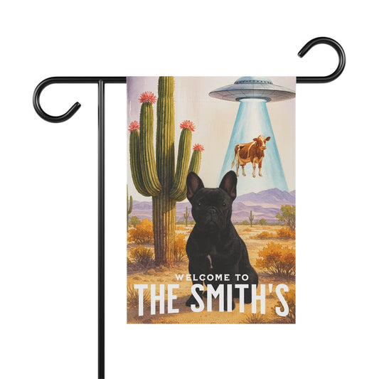 Black French Bulldog Aliens Garden Flag