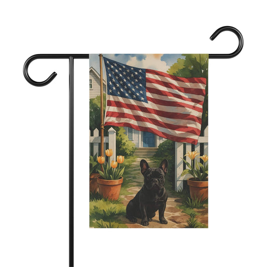 Black French Bulldog America Garden Flag
