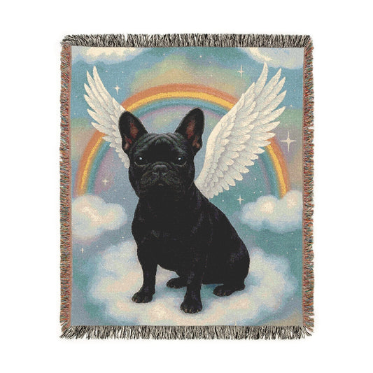 Black French Bulldog Angel Woven Blanket