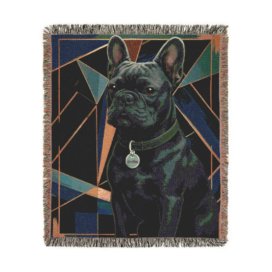 Black French Bulldog Art Deco Woven Blanket