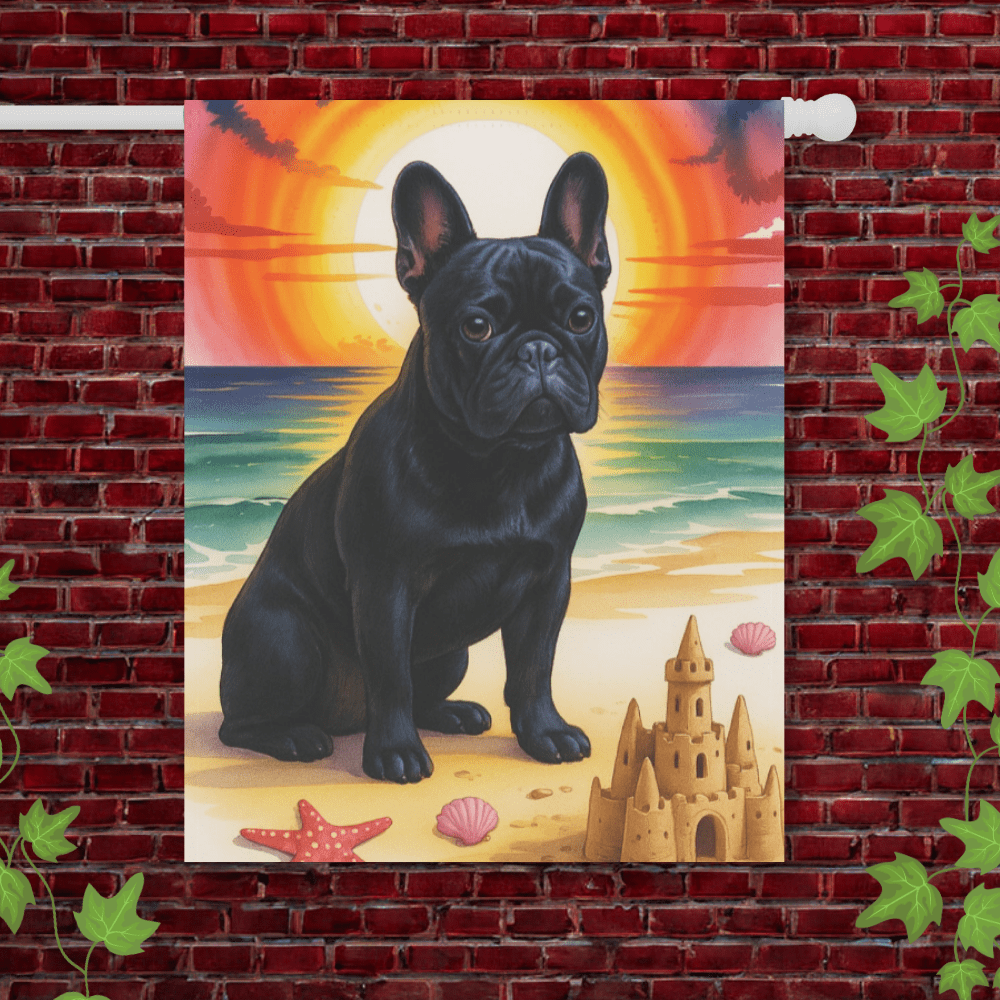 Printify Garden Flag 24.5'' × 32'' Black French Bulldog Beach Garden Flag