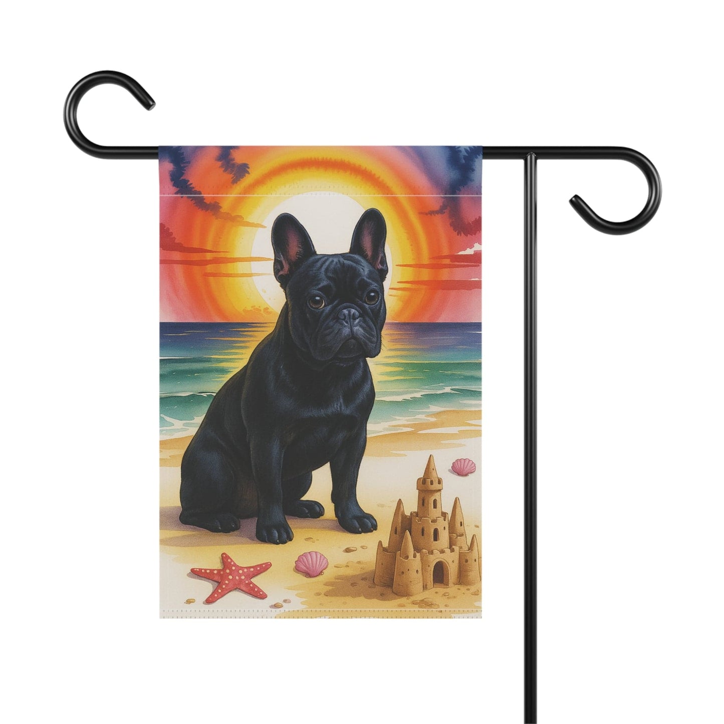 Printify Garden Flag Black French Bulldog Beach Garden Flag